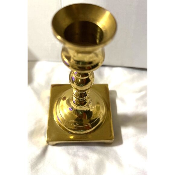 Vintage Solid Brass 5” Taper Candle Holder Square Base Classic Decor - Picture 2 of 6